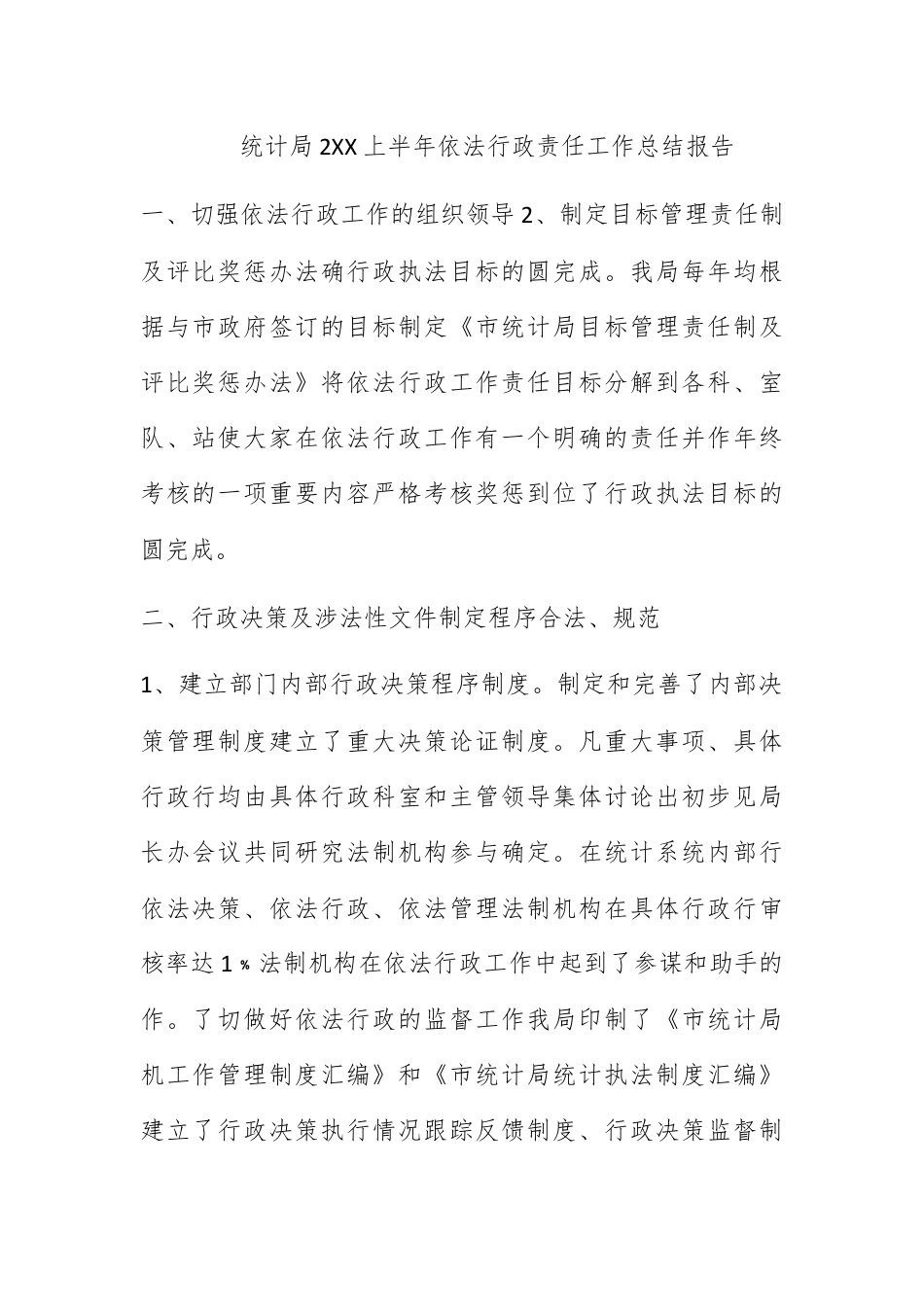 人资行政_统计局2009上半年依法行政责任工作总结报告.docx_第1页