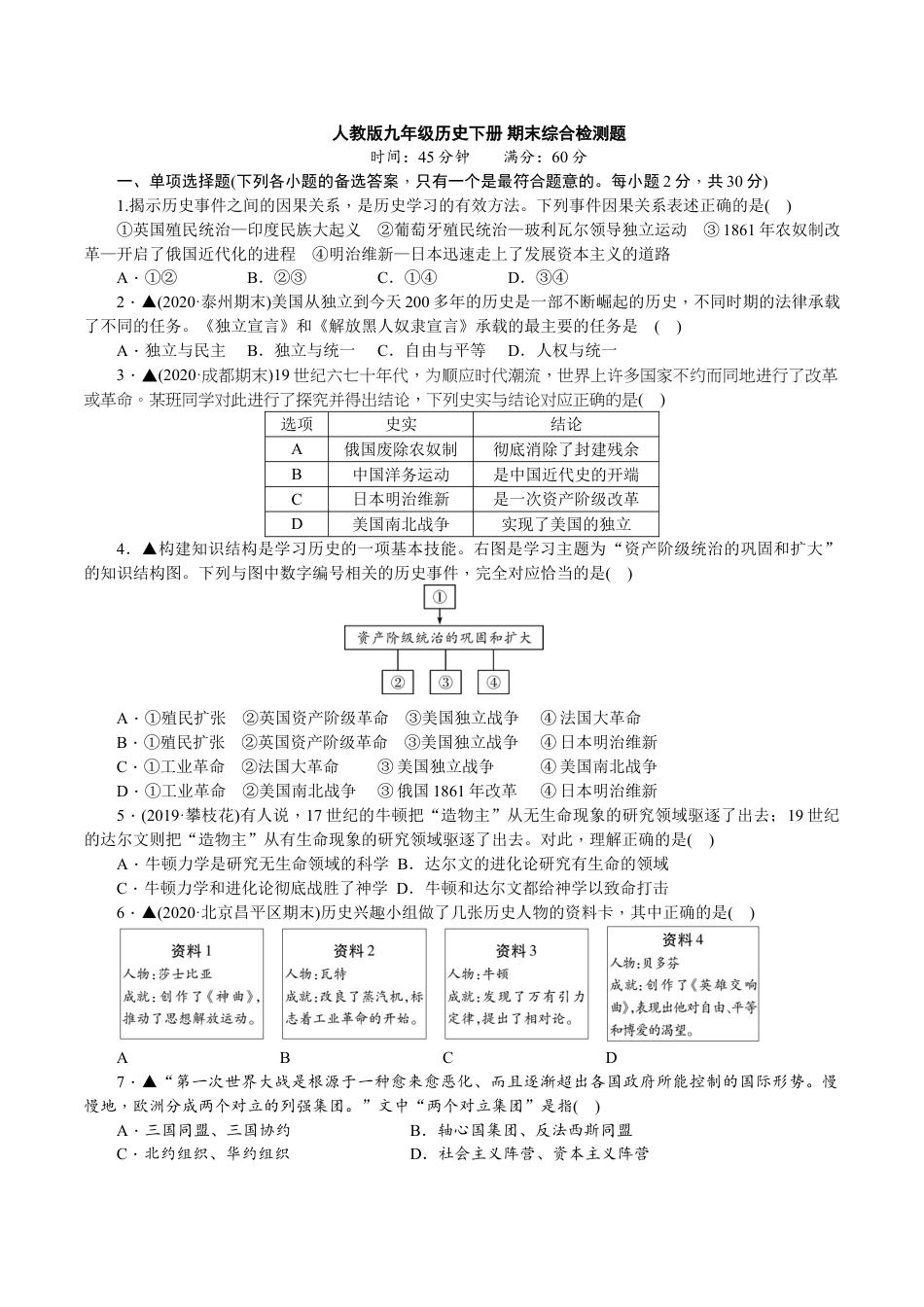 历史人教版9下试卷_4_期末试卷_2020__2021学年九年级历史下册期末综合检测题（含详细解答）_人教版九年级历史下册期末综合检测题（含详细解答）.doc_第1页