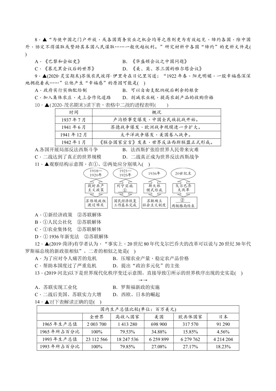 历史人教版9下试卷_4_期末试卷_2020__2021学年九年级历史下册期末综合检测题（含详细解答）_人教版九年级历史下册期末综合检测题（含详细解答）.doc_第2页