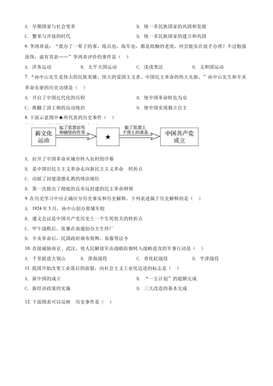 历史人教版9下试卷_赠2021_2022历史中考真题_2022中考历史真题20_精品解析：2022年辽宁省盘锦市中考历史真题（原卷版）.docx_第2页